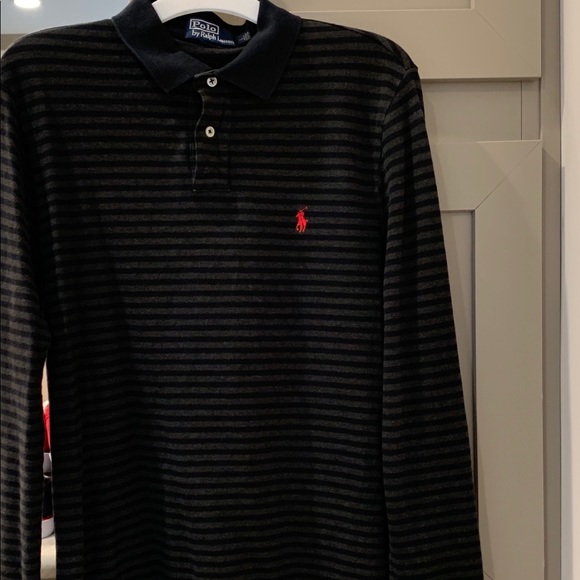 black long sleeve polo shirt with red horse